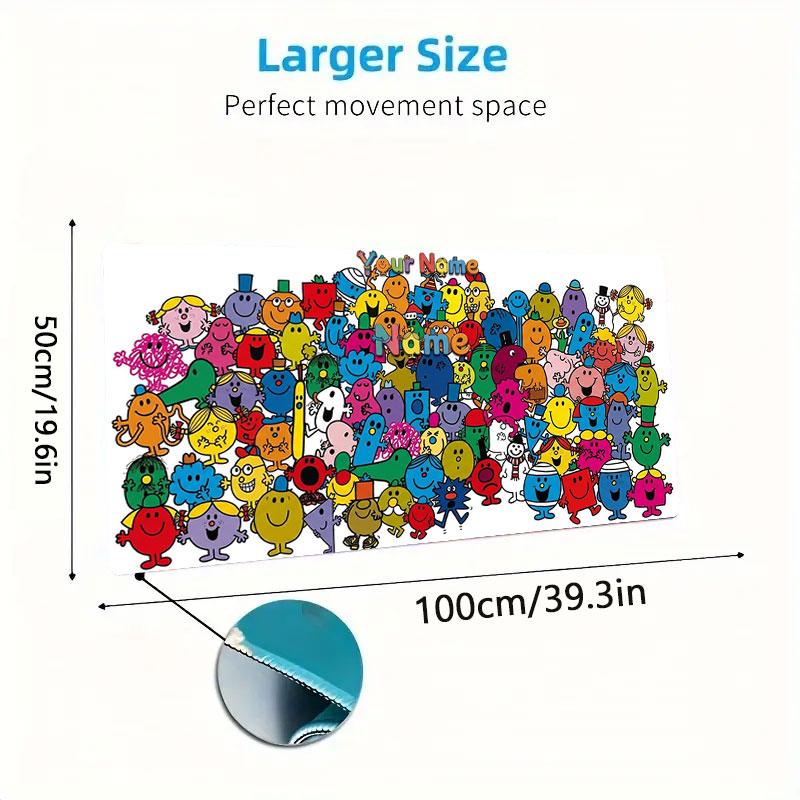 Mr. Men Little Miss Custom Name Large Size Mouse Pad Large Gaming Table Cushion Non-slip Laptop Tablet Big Mousepad XXL Mat Mini PC Playmat With Lock 