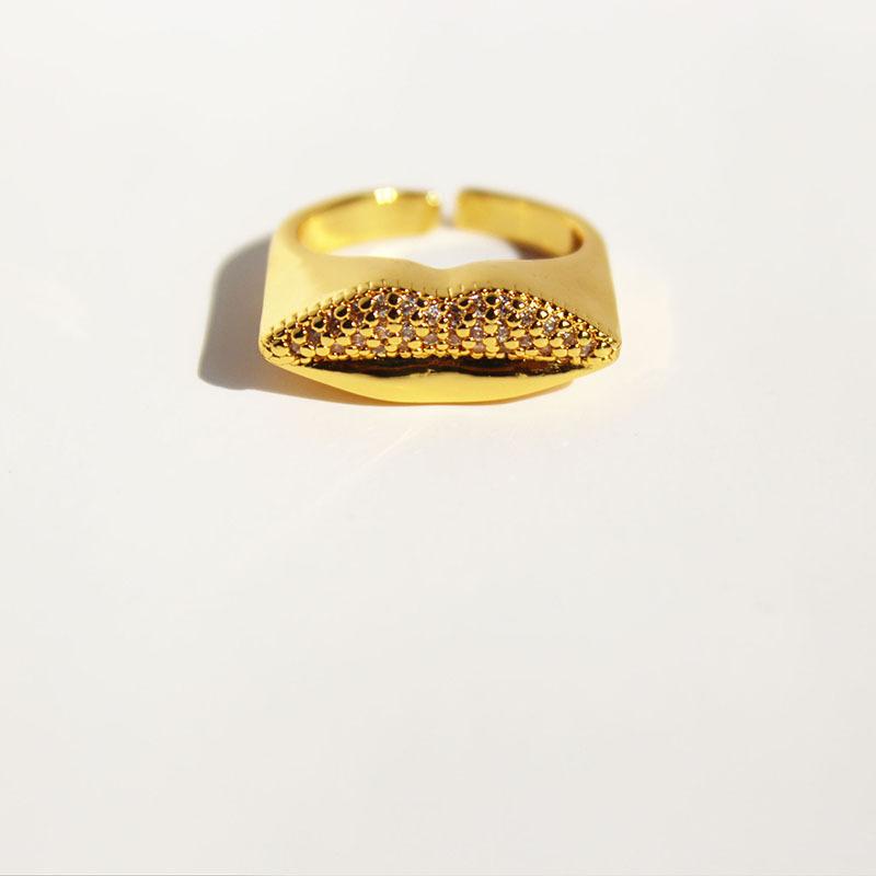 Niche Design Sense Color Zircon Lip Ring Women'S Three-Dimensional Abstract Sexy Lip Adjustable Ring 24