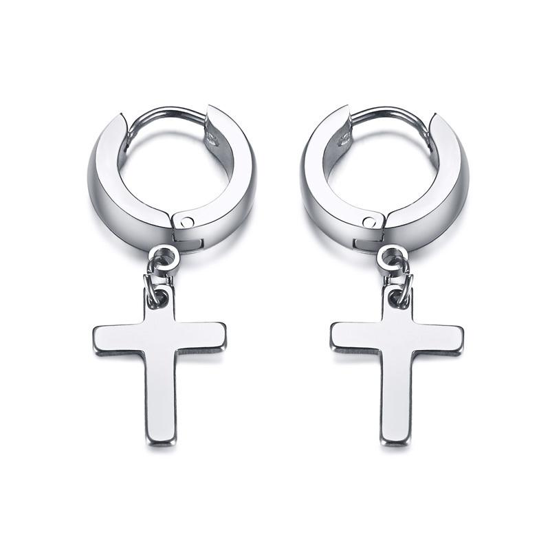 Stainless Steel Earring with Cross Charm for Guys Men's Zircon