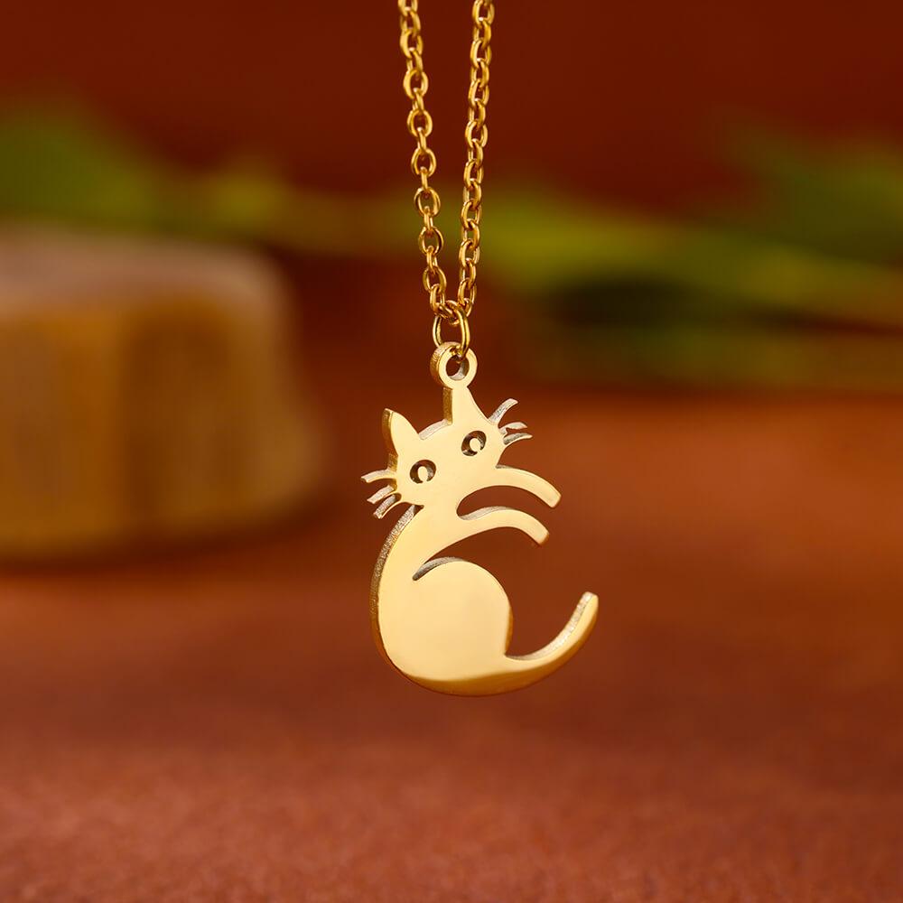 Stainless Steel Initial Letter Cat Pendant Necklace for Women Gold Color Animal Alphabet Necklaces Charm Fashion Jewelry Gifts
