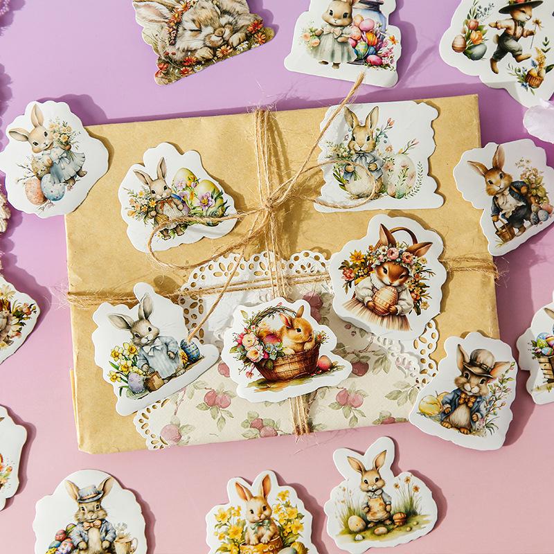 50pcs Easter Bunny Egg Stickers, Cute Cartoon Bunny Decals for Scrapbooking, Easter Cup, Notebook, Luggage Decorations, Holiday