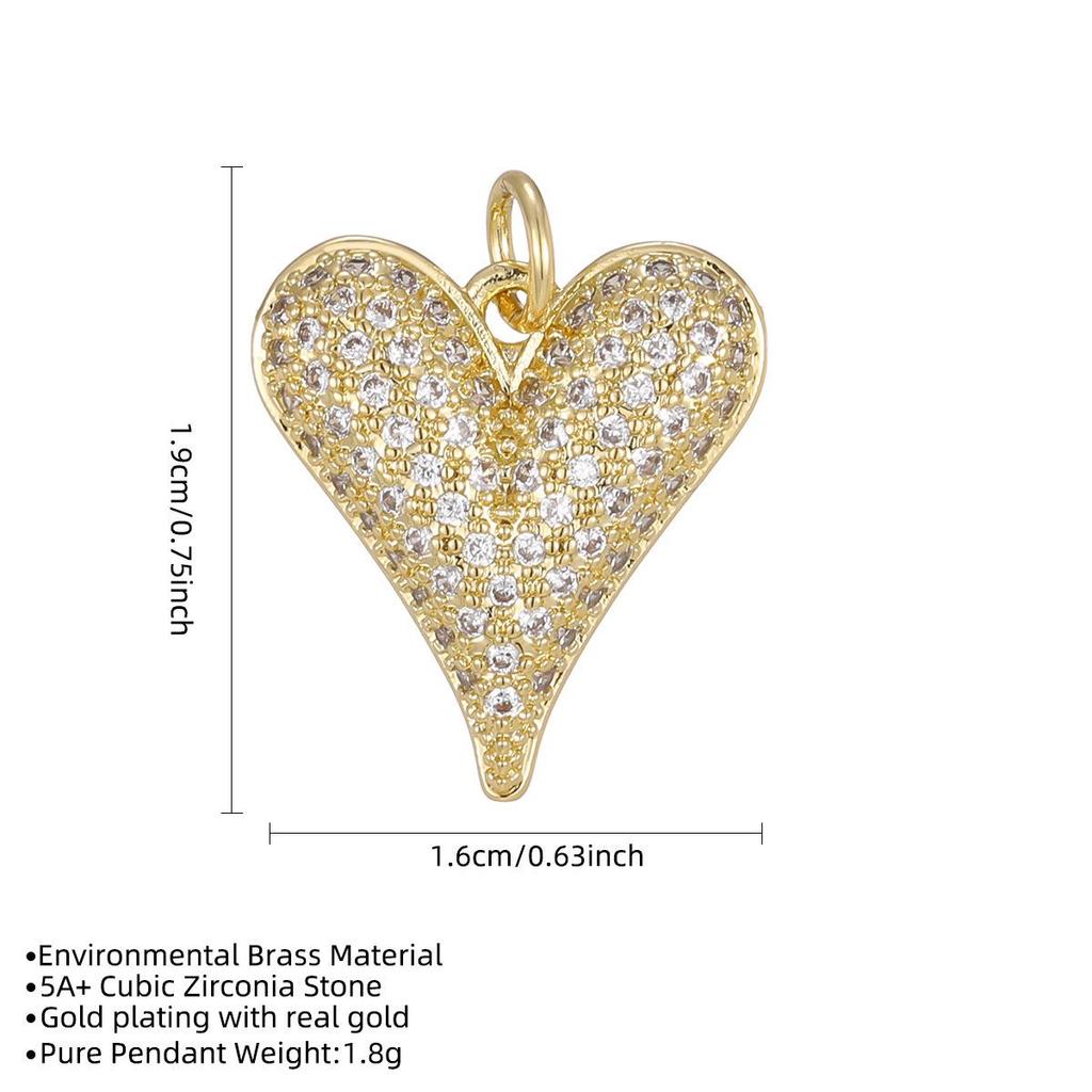 Copper-Plated 18K Gold Diamond Heart Pendant for DIY Bracelets and Necklaces