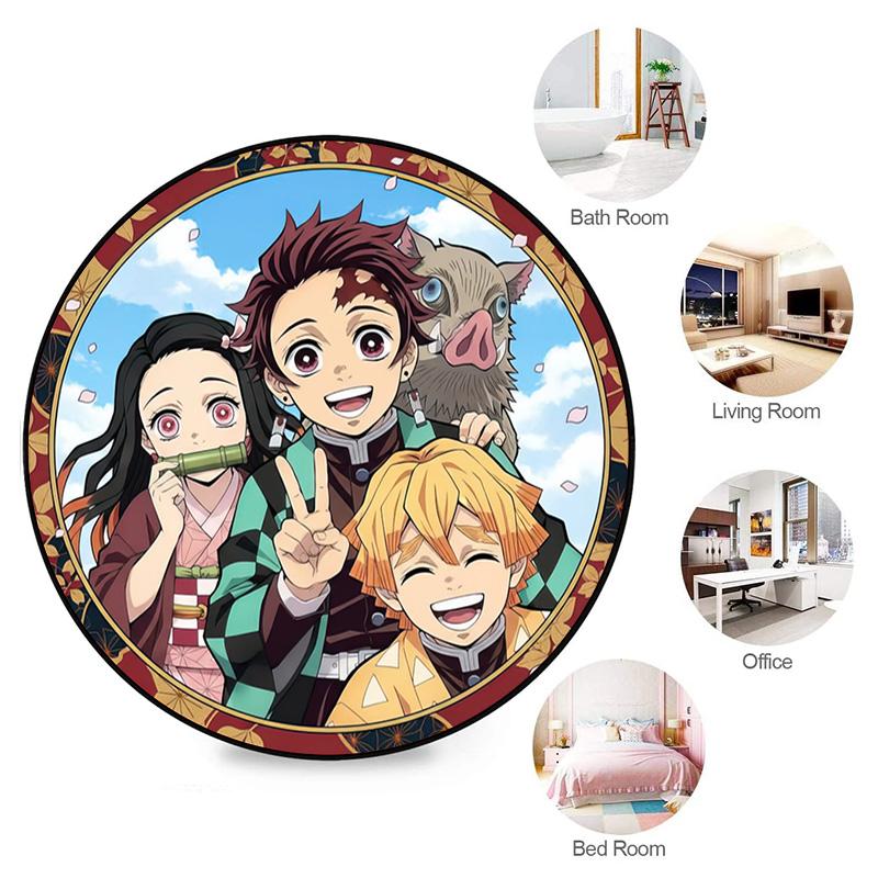 Classic Japanese-style Cartoon Demon Slayer Round Rug, Home Soft Decorative Anti-slip Yoga Mat and Chair Mat, Outdoor Floor Mat Carpet K33