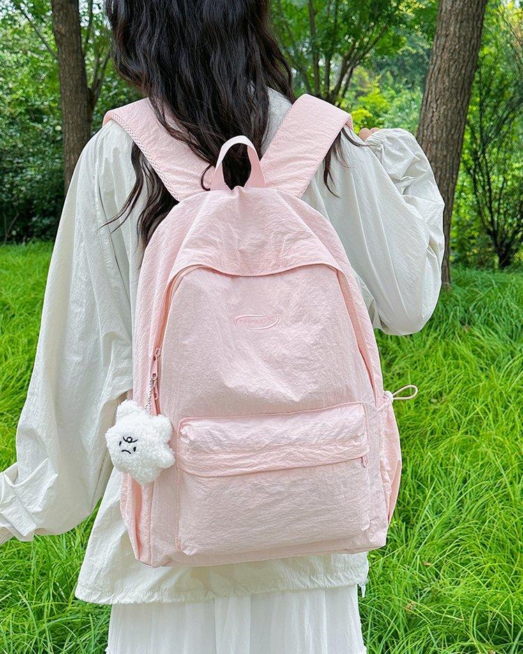Schoolbag Pink Simple Backpack Female Student Schoolbag Large Capacity Japanese Ins Wind Backpack Cute Plush Pendant Versatile
