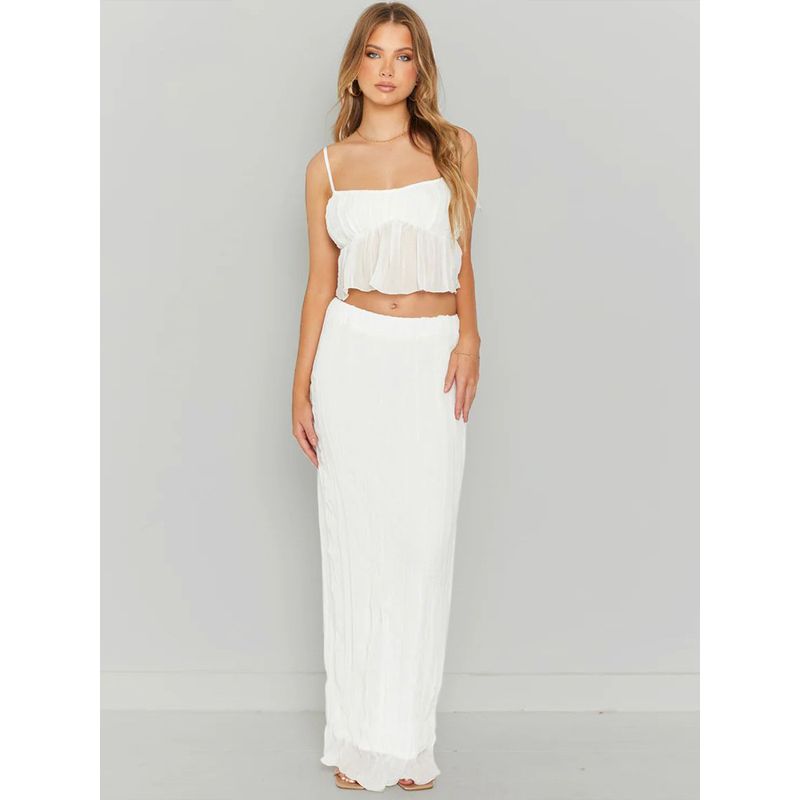 

Fashion Two-Piece Set New Arrival Fashion Classy Women s Chiffon Suspender Skirt Fashion Suit Beige S