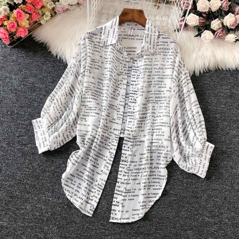 Sunscreen Clothes  Women's Letter Printing Thin Short Jacket Super Fairy Skirt Versatile Chiffon Top