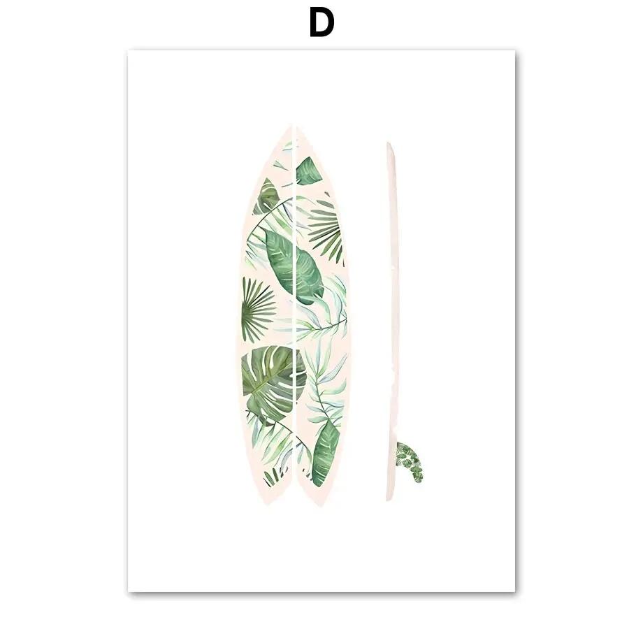 Ocean Beach Palme Surfbrett Möwe Leinwandmalerei - Reiseplakate und Drucke für Wohnzimmerdekor