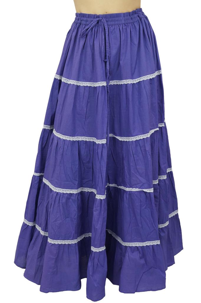 Bimba Damen Langer ausgestellter Baumwollrock Boho Maxi Unterteil Elastische Taille