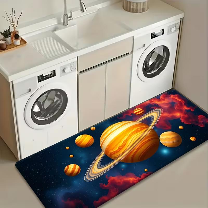 Tapis de couloir sur le thème de l'espace Impression vibrante de système solaire de dessin animé Tapis de sol doux antidérapant Tapis galaxie pour chambre d'enfant salon