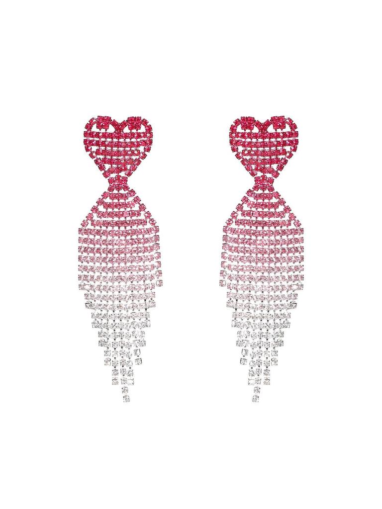 Luxurious Valentine's Shiny Diamond Heart Tassel Earrings for Women - Fashion Peach Heart Studs.
