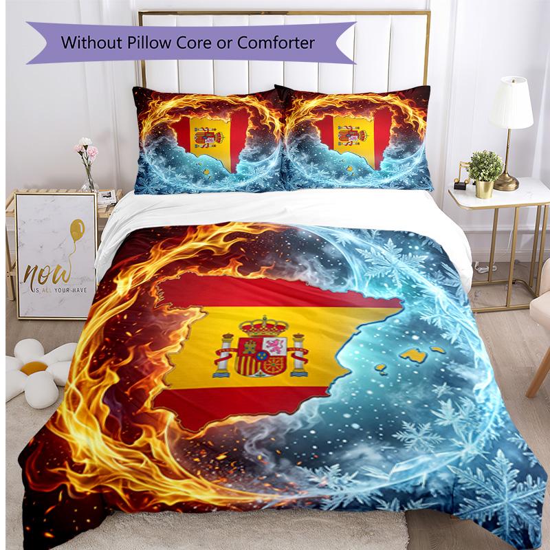 Spain Football Printed Bedding 3 Piece Set Cozy Breathable Bed Cover Set As Housewarming Holiday Gift
