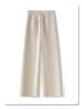 Women's 2024 Beige Cashmere Wide-Leg Pants - Autumn/Winter Style, Drapey Wool Straight-Leg Casuals.