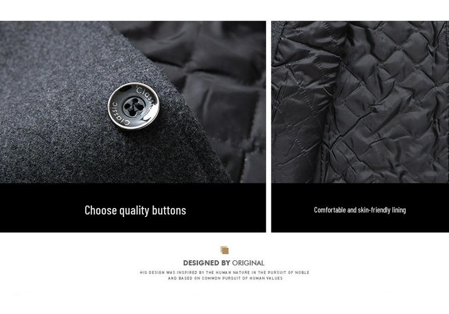 Men's Stand Collar Cotton-Padded Wool Coat – Non-Iron, Fashionable Business Outerwear