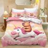 Cute Capybara Duvet Cover Single, Kawaii Animal Funny Wildlife Rodent Green Brown Bedroom Decor Quilt Cover Set for Children