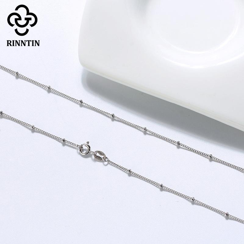 Rinntin 100% 925 Silver Side Chain with Small Ball Bead Necklace Simple Women's Neck Chain Jewelry for Pendant SC22