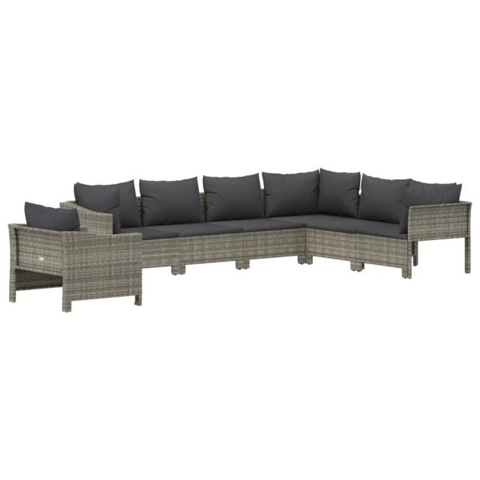 VidaXL Salon de jardin 7 pcs avec coussins Gris Résine tressée 3187286