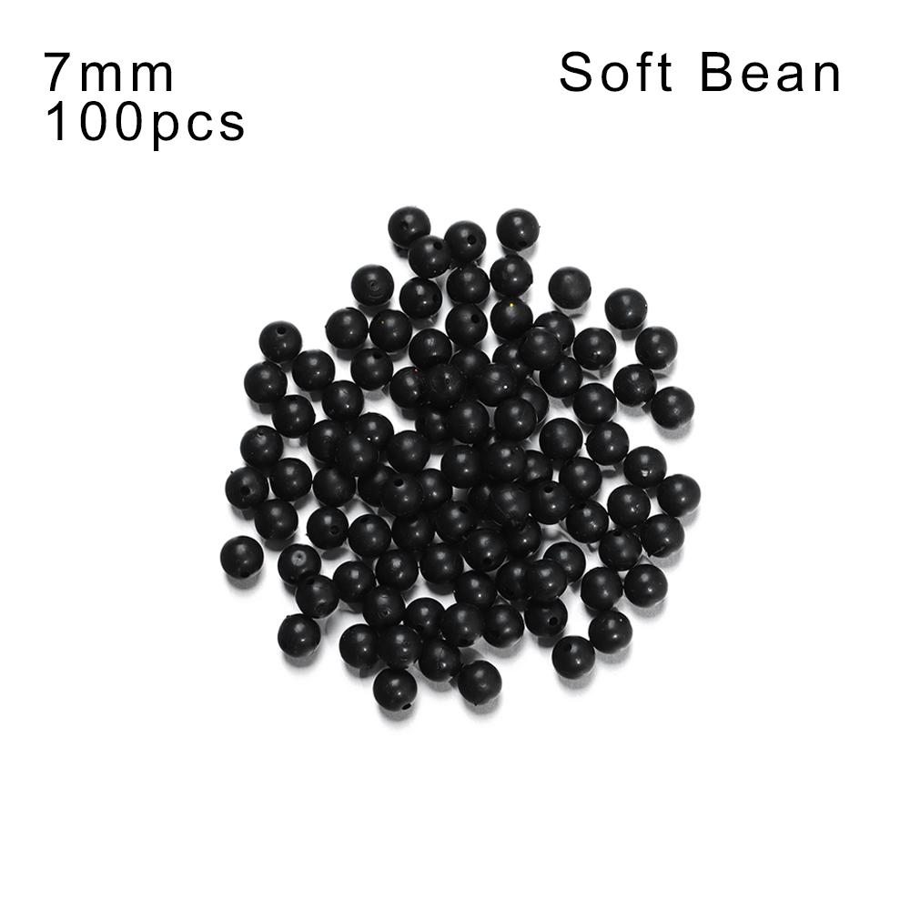 100PCS/Bag Fishing Beads Space Stopper Black 3mm-12mm Round Soft and Hard Beans Fishing Lures Bait Hook Rig Accessories