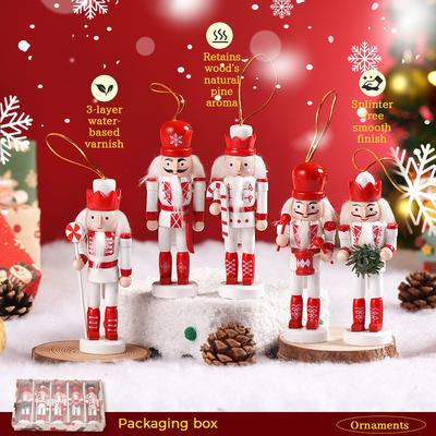 A Set/5pcs Christmas Nutcrackers Puppet Pendant Solid Wood Handcrafted Ornaments Christmas Decoration Party/Home Cute Pendant