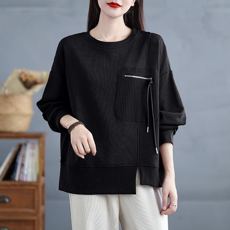 

DIMANAF Новинка 2024 года, женская футболка с круглым вырезом и длинным рукавом, осенняя базовая футболка, новый пуловер, однотонные повседневные топы L чёрный