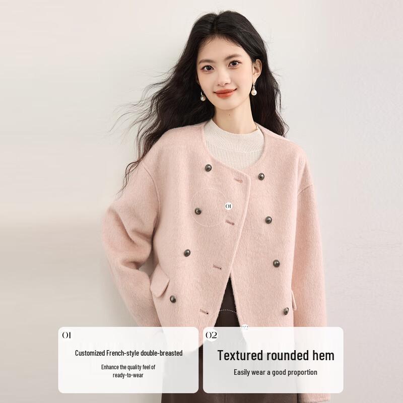 SLLSKY Women s Petite Wool Double-Faced Short Coat S