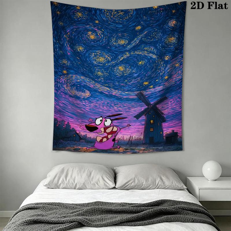 Courage the Cowardly Dog Wall Tapestry Aesthetic Wall Hanging Printed Fabric Blanket Decorative Tapestries for Bedroom Living Room Home Decor