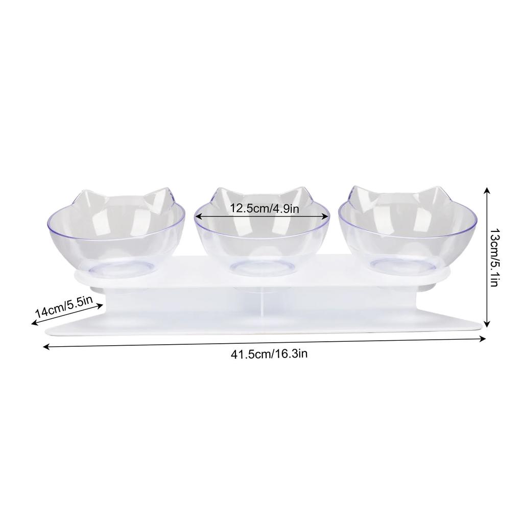 Katzen erhöhte Futterbar 3 Näpfe Transparent Abnehmbar Halswirbelsäulen-Schutz Erhöhte Katzenfutter Näpfe Für Haustier Katze