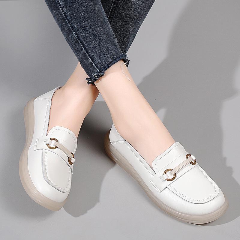 Damen Loafer im koreanischen Stil aus weichem Leder mit Metallschnalle - Herbst/Winter Lässige vielseitige Schuhe