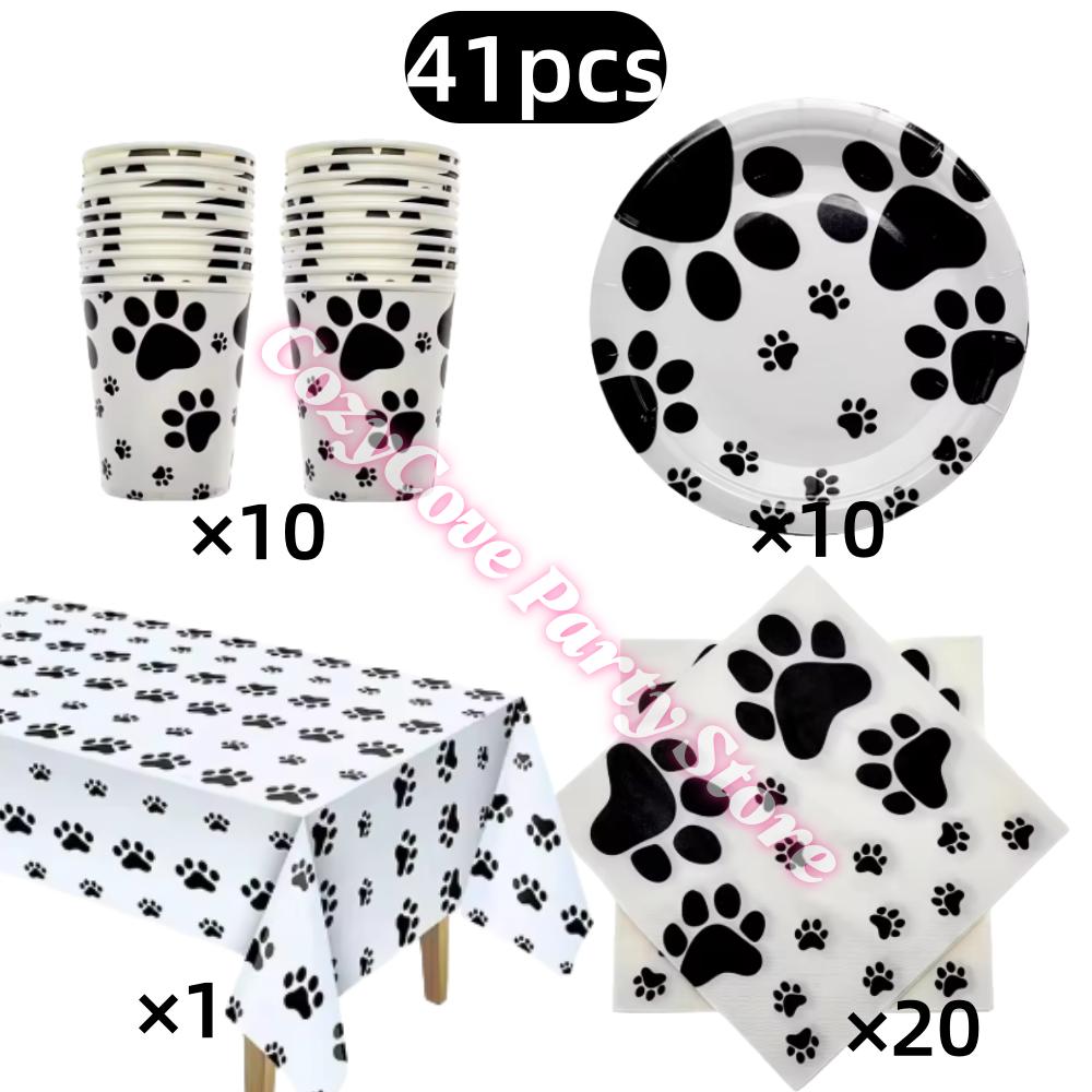 Black Puppy Paw Birthday Party Decor Cat Paw Party Supplies Tableware Cup Plates Balloons For Kids Favors Gifts Baby Shower