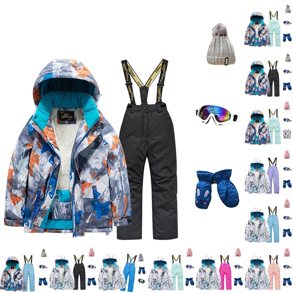 Children's Fashion Skiwear Set Boys' And Girls' Thickened Waterproof Thermal Ski Suit Five-Piece Outfit With Jacket And Trousers
