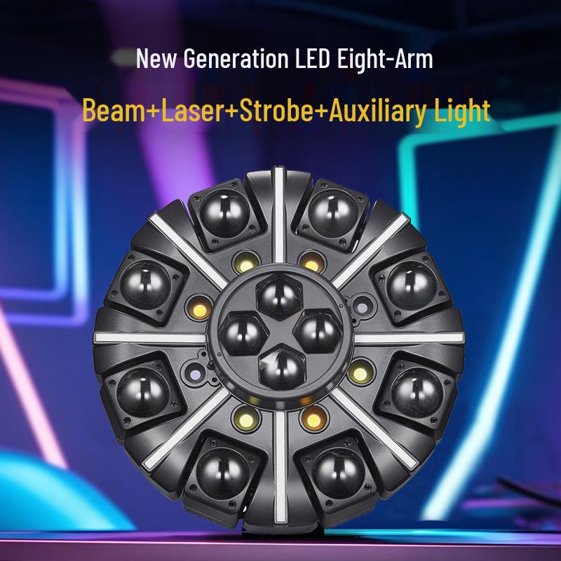 Eight Arms KTV Disco Light: Sound-Controlled Rotating LED Stage Lighting