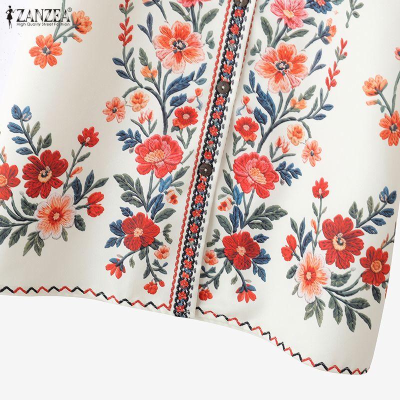 ZANZEA Blusa Casual da Donna con Stampa Floreale, Girocollo, Maniche Corte