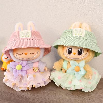 Per 17 cm Labubu Ciondolo Vestiti Seduti Vestiti per Bambini Rosa Amore Orso Vestito Fai da Te Vestire Giocattolo Casa delle Bambole