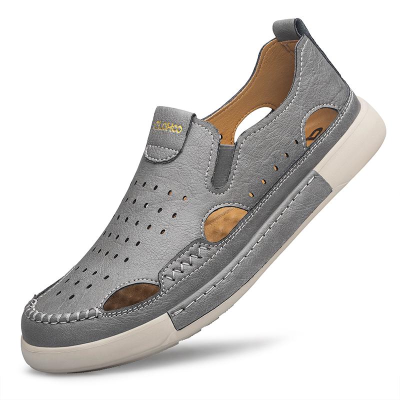 Sandale Casual din Piele pentru Bărbați, Durabile, Cusături Manuale, Pantofi cu Vârf Închis, Antiderapanți, Pentru Interior, Exterior, Plajă