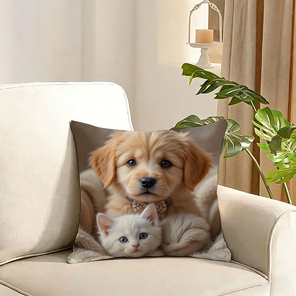 Cute Pet Animal Cushion Cover Reversible Plush Pillow Cover Soft Fluffy Home Decor for Sofa Bedroom
