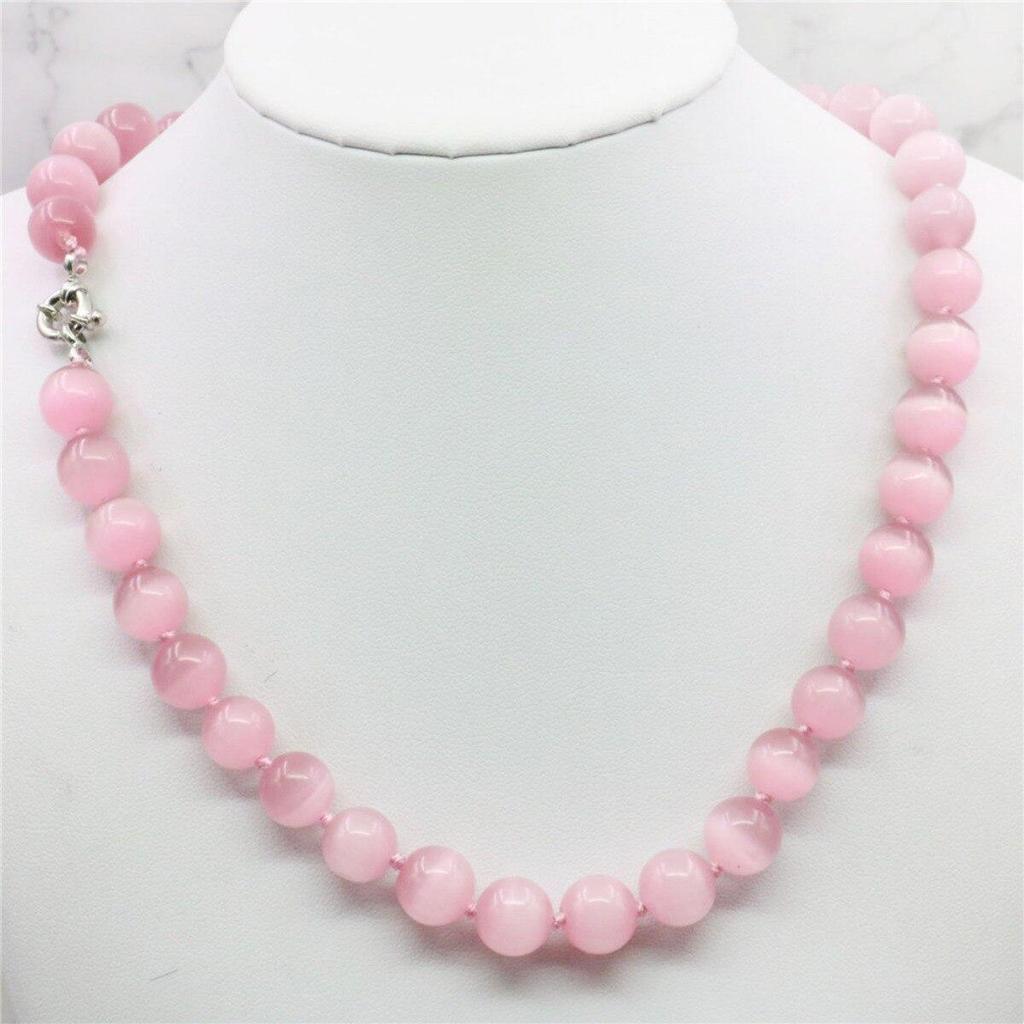 Collana con pietra occhio di gatto rosa opale messicano rotondo da 10 mm Collana con catena in corda fatta a mano Gioielli fai da te Affascinante naturale AAA (Ordine minimo 1)