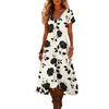 Fashionable Women's Summer V-neck Short Sleeved Retro Floral Print Beach Dress