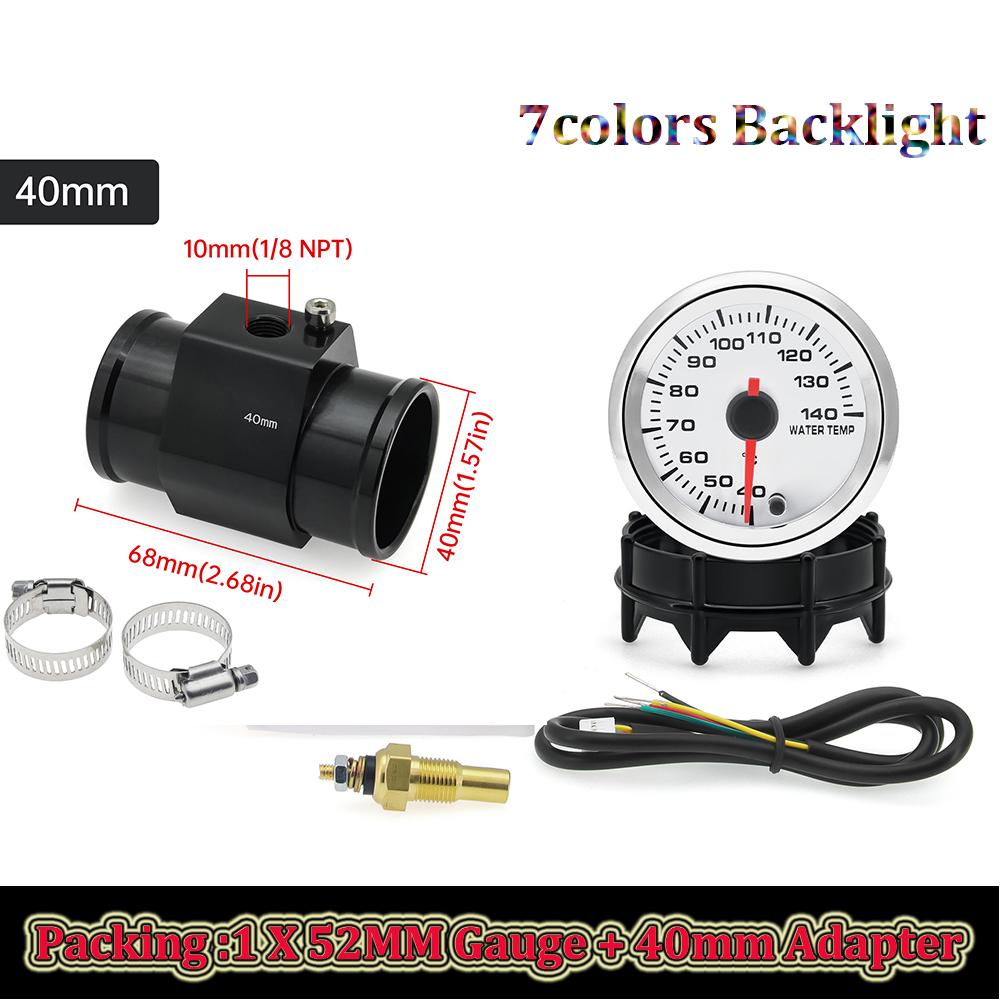 40-120℃ 52MM Wassertemperaturanzeige 12V Universeller Digitaler Auto-Wassertemperaturanzeiger mit Wassertemperatur-Adapter 26-30mm