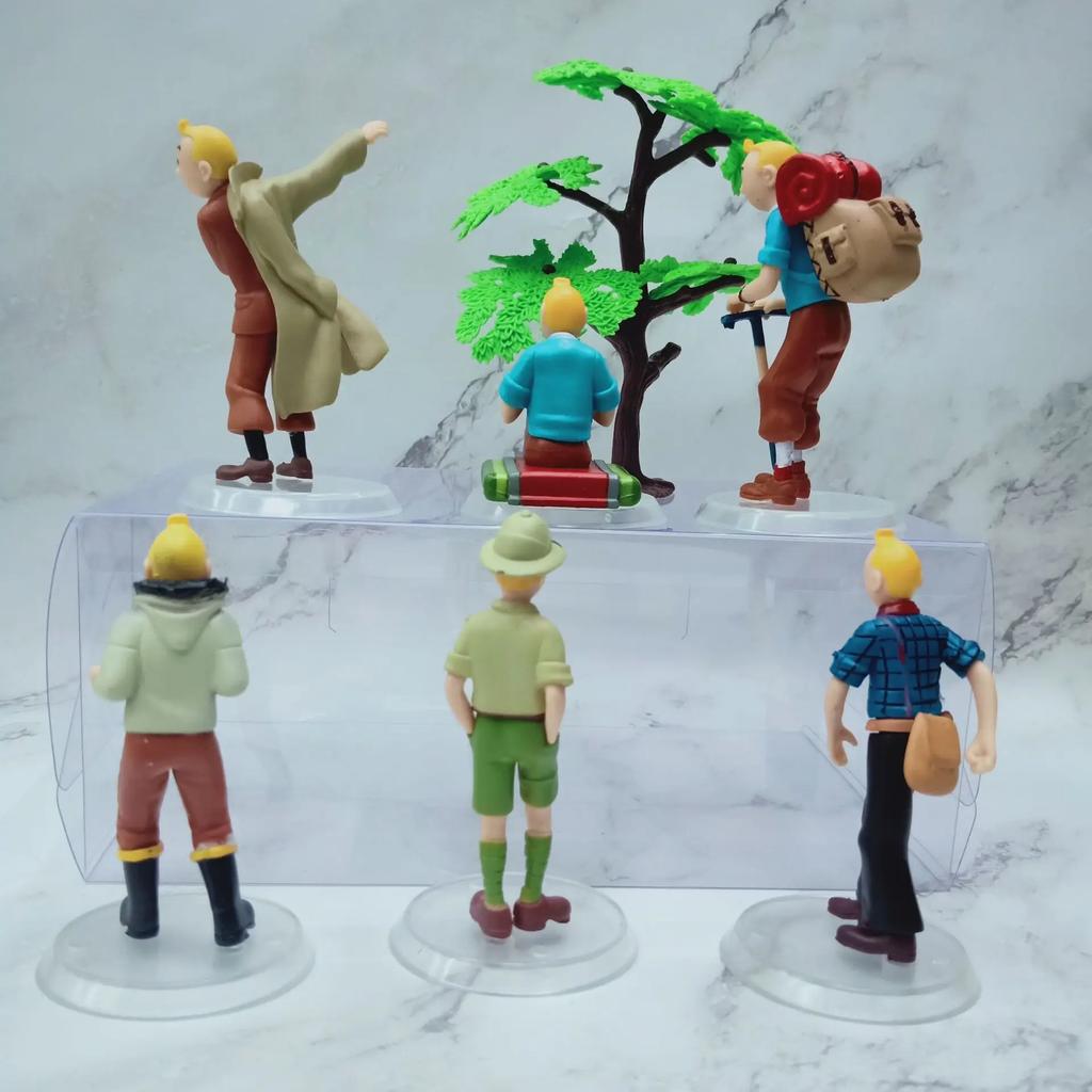 6pcs Cartoon Anime The Adventures of Tintin Action Figures Cute Comic Tintin Milou Dupont PVC Toys Gifts For Kids
