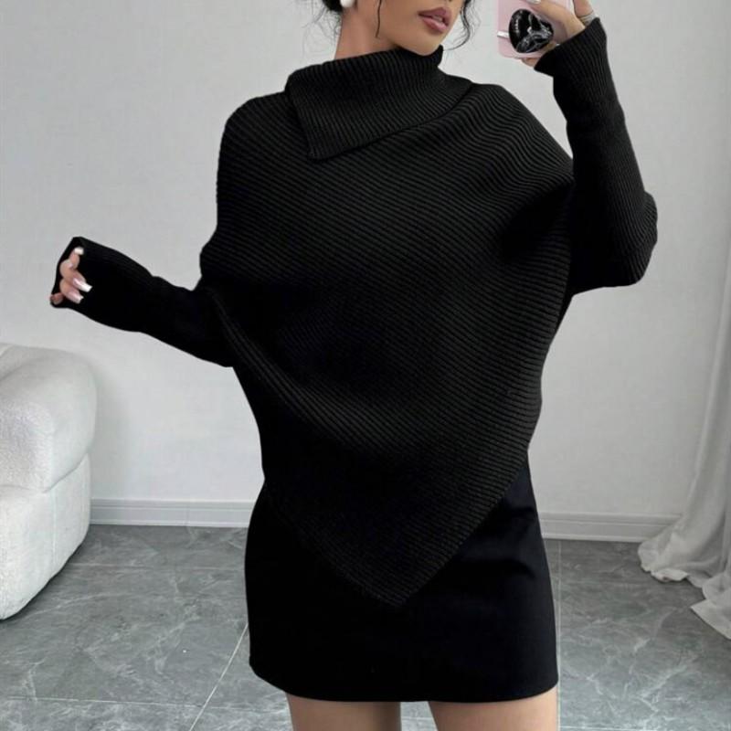 Womens Irregular High Neck Sweater 2026 Fall Winter Soft Knit Top Casual Warm Base Layer