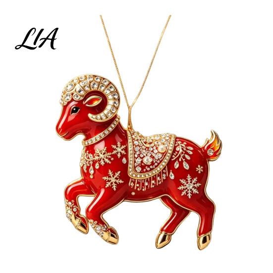 Christmas Tree Decoration Acrylic Goat Pendant, Decorative Hanging Ornament with Xmas Pendant Rhinestone, Golden Cord for New Year Party Unique