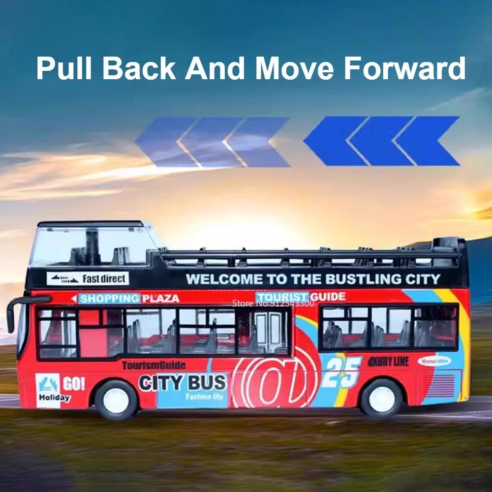 Scale 1:32 Double Decker Sightseeing Bus Toy Model Car Simulation Alloy Sound Light Pull Back Collection Models for Kids Gifts