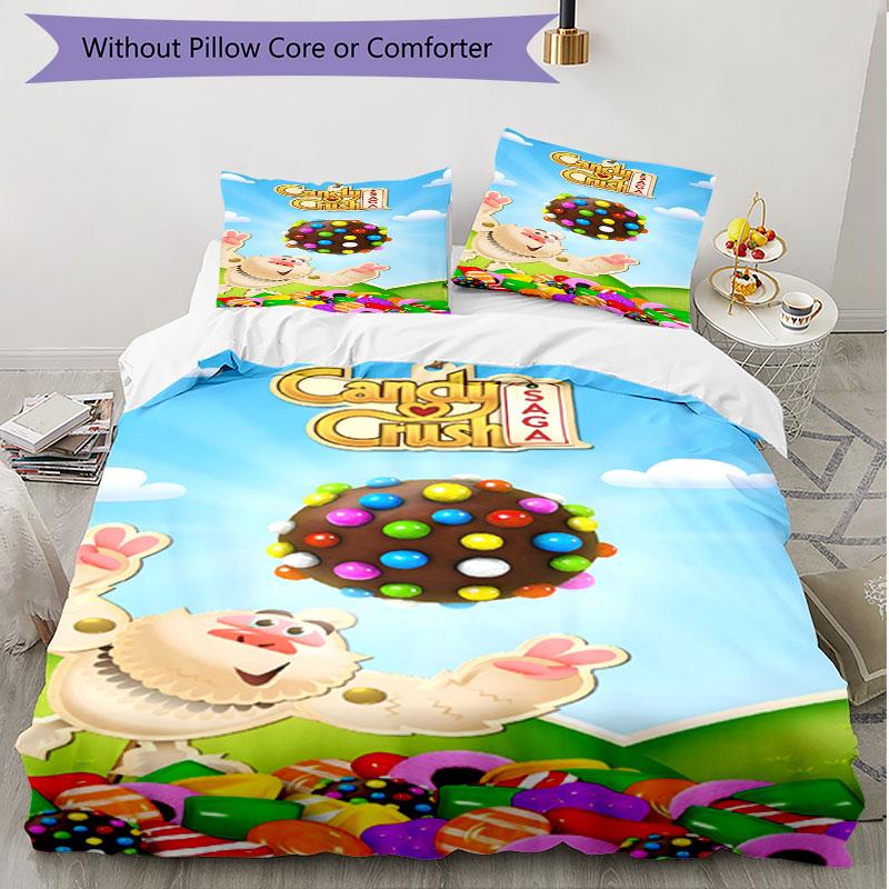 3-teiliges Bettbezug-Set (1 * Bettbezug + 2 * Kissenbezug, ohne Kern), Candy Crush Saga Print Weiches Ganzjahres-Bettwäscheset, Heim-Schlafzimmer-Dekor Geschenk