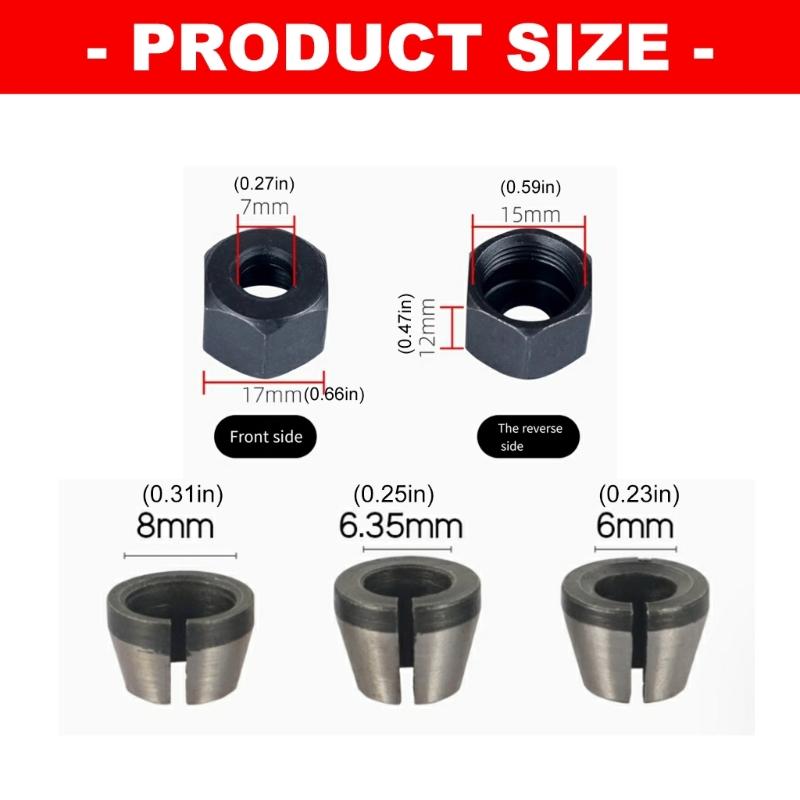 5pcs Routers Bit Shank Adapter Set Includes Collet Chuck and Nuts for Trimming Engraving Machines 6mm 1/4Inch Shanks