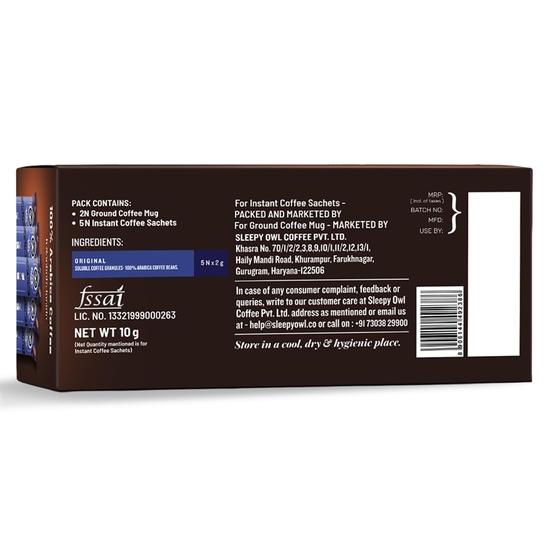 Hrnek na kávu Sleepy Owl Sada 2 kusů (200 ml) s 5 sáčky kávy zdarma | Ekologický a udržitelný hrnek | Vhodný do mikrovlnné trouby | 100% káva Arabica s hrnkem