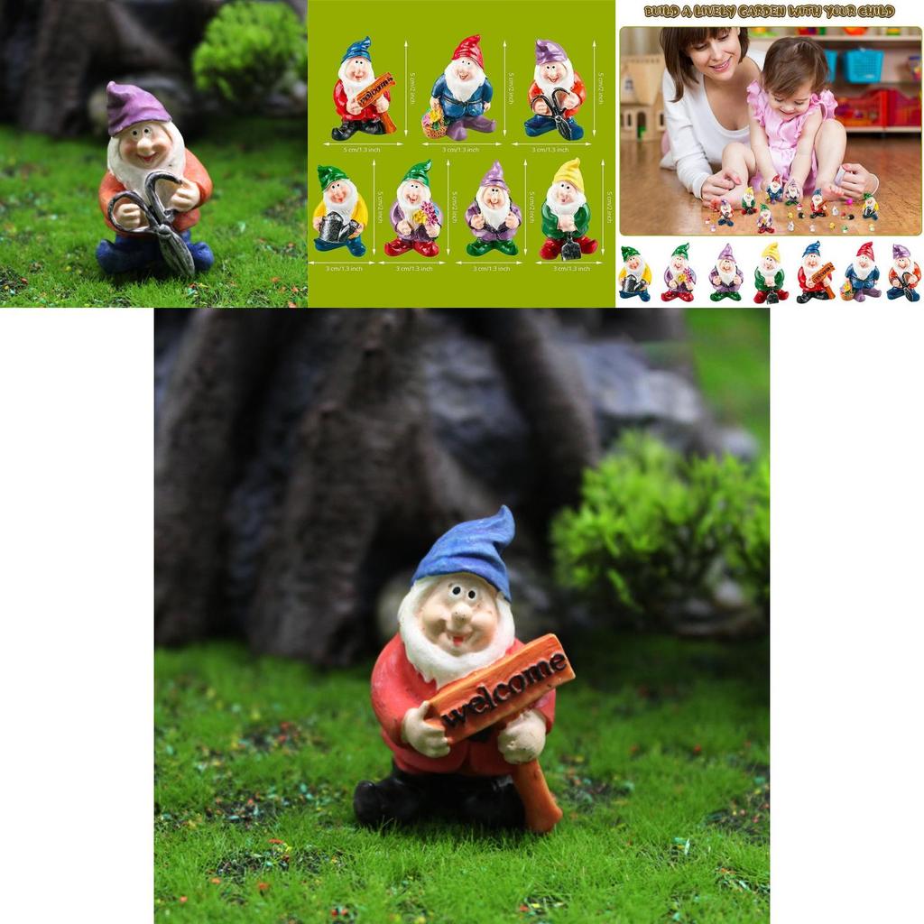 7 Stück Mini Zwerg Harz Gartendeko mit charmanten Zwergenlandschaft für skurrile Außenbereiche