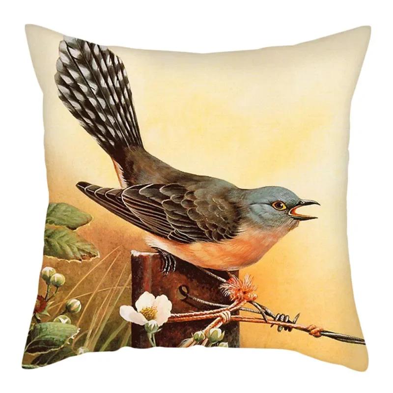 Flower And Birds Polyester Pillow Cover Bird Animal Printed Cushion Cover Throw Pillowcase For Home Sofa Decor 45X45Cm