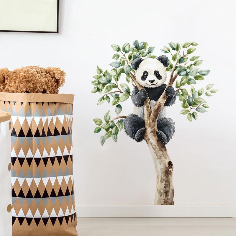 Cartoon Niedlicher Panda auf Ast Wandaufkleber Für Kinderzimmer Dekoration Kinder Wandtattoos PVC Hausdekoration