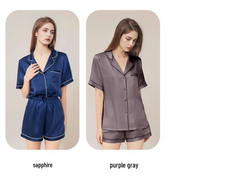 Women's Summer Silk Pajama Set: 100% Mulberry Silk Short Sleeve Luxury Home Wear