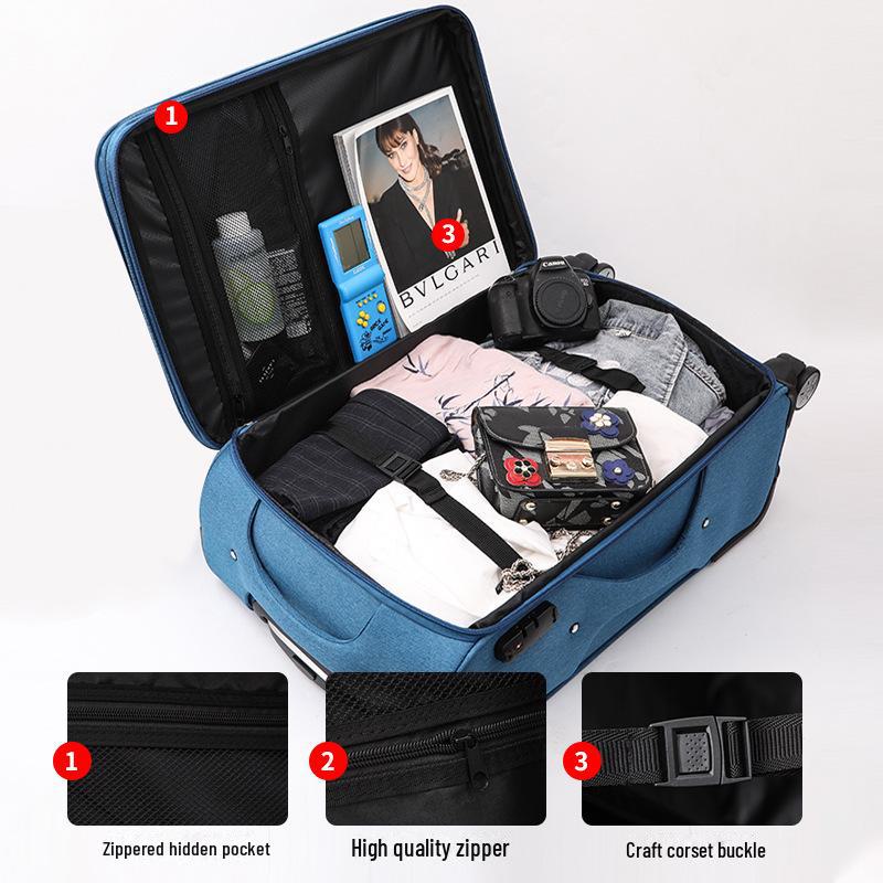 Oxford Cloth Suitcase with Universal Wheels, 24-28 Inch Canvas Trolley for Men