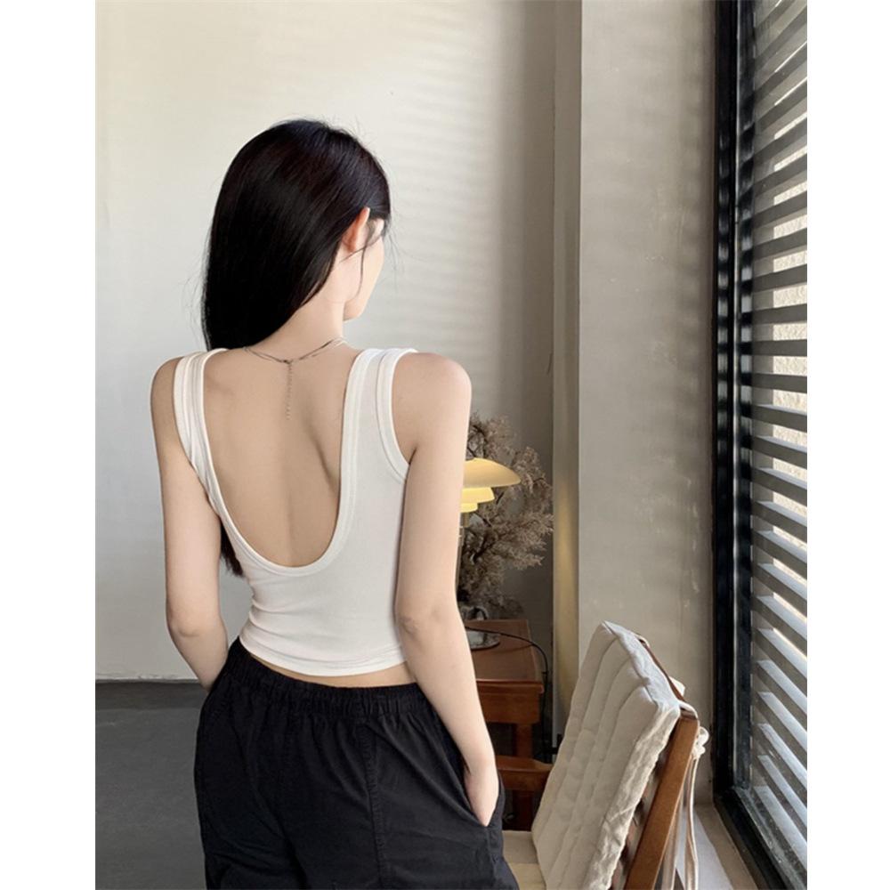 Summer sling vest with chest pad, women's outer wear, beautiful back bra with integrated backing, American halter sports top